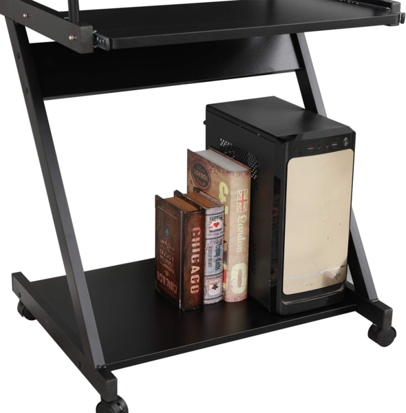 SogesHome Schreibtisch Klein Computertisch mit 4 Rollen 2 Davon mit Bremsen PC-Tisch in Z-Form mit Tastaturauszug für Zuhause und Büro, 60x48 cm Bild 4