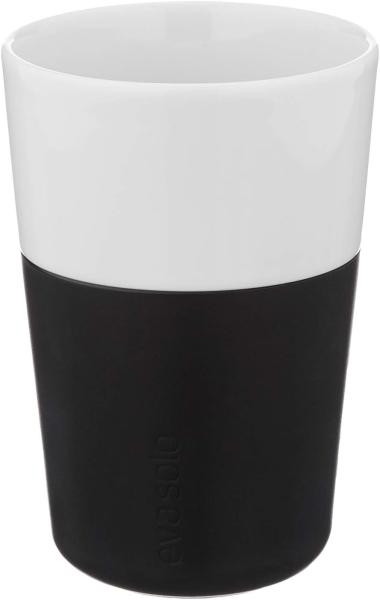 Eva Solo Caffé Latte-Becher, Milchkaffee, Kaffee, Caffétasse, Porzellan/Silikon, Schwarz, 360 ml, 2er-Set, 501003