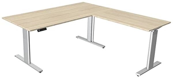 Kerkmann Schreibtisch Sitz-Stehtisch Move 3 silber 200x100 cm mit Anbautisch 120x70 cm ektr. höhenverstellbar ahorn