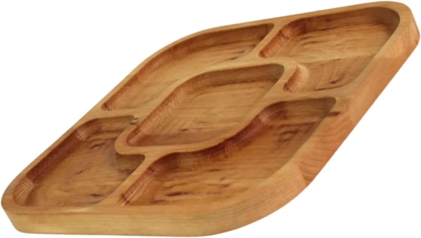 25x25cm Servierplatte aus natürlichem Holz mit 5 geteilten Fächern, Servierteller von Vorspeisen, Käse und Snacks, Holzplatte Cheeseboard für Fleisch und Käse, Käseplatte, Cheese Board Bild 4