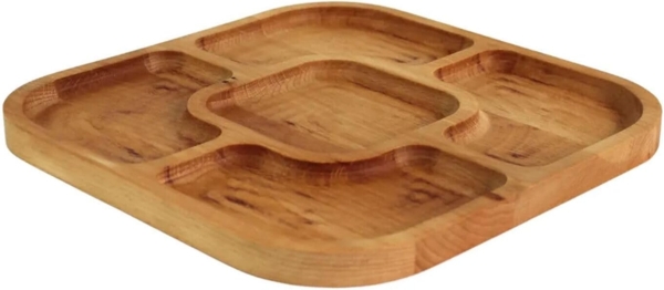 25x25cm Servierplatte aus natürlichem Holz mit 5 geteilten Fächern, Servierteller von Vorspeisen, Käse und Snacks, Holzplatte Cheeseboard für Fleisch und Käse, Käseplatte, Cheese Board Bild 5