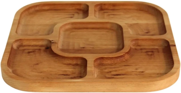 25x25cm Servierplatte aus natürlichem Holz mit 5 geteilten Fächern, Servierteller von Vorspeisen, Käse und Snacks, Holzplatte Cheeseboard für Fleisch und Käse, Käseplatte, Cheese Board Bild 3