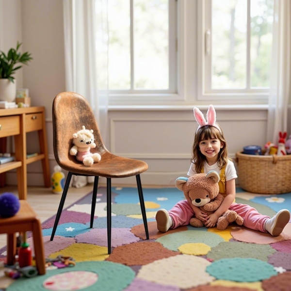 FurnitureR Kinder Schreibtischstuhl Set 4er - Ergonomisch, Braun Velours, Metallkreuzfuß, Höhenverstellbar, Für Kinderzimmer & Schule Bild 1