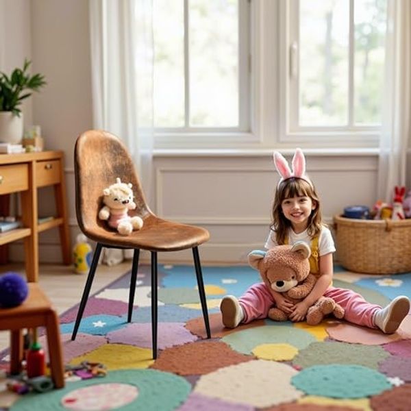 FurnitureR Kinder Schreibtischstuhl Set 4er - Ergonomisch, Braun Velours, Metallkreuzfuß, Höhenverstellbar, Für Kinderzimmer & Schule