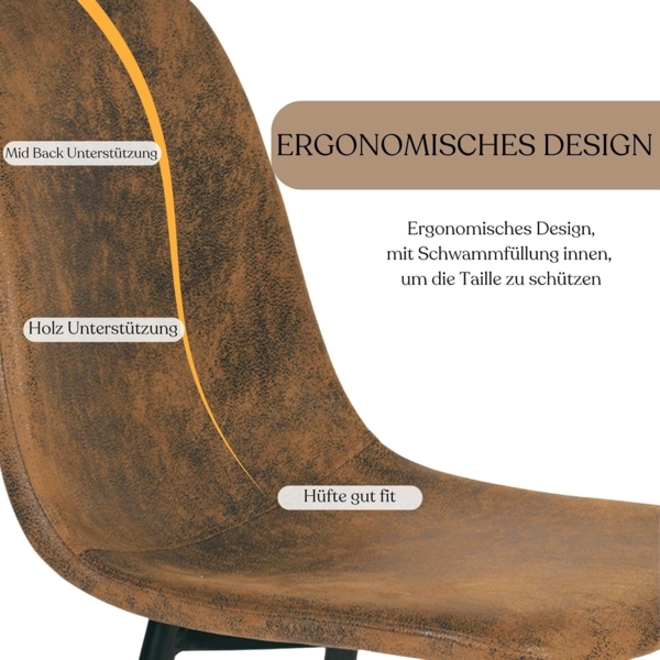 FurnitureR Kinder Schreibtischstuhl Set 4er - Ergonomisch, Braun Velours, Metallkreuzfuß, Höhenverstellbar, Für Kinderzimmer & Schule Bild 4