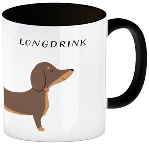 speecheese Tasse Dackel Kaffeebecher in schwarz mit Spruch Longdrink