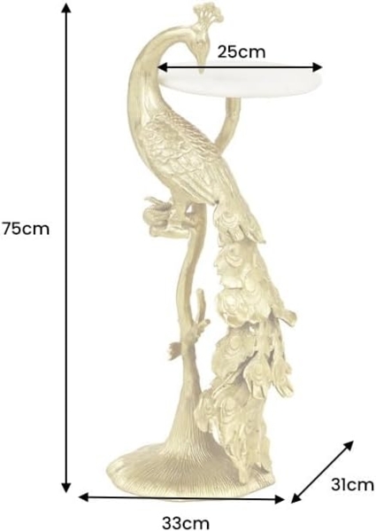 riess-ambiente Beistelltisch WILDLIFE PEACOCK 75cm gold antik / weiß · Wohnzimmertisch mit Marmor (Einzelartikel, 1-St), Marmor-Platte · rund · handmade · Pfauen-Skulptur aus Metall · Design Bild 3