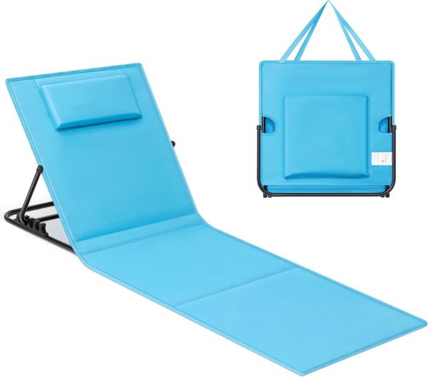 Songmics Strandstuhl, 2er Set, Campingstuhl, Sonnenliege, Strandliege, klappbar, verstellbare Rückenlehne, leicht tragbar mit Griff, für Camping, Garten, Pool, 158x55 cm, himmelblau GCB251Q01