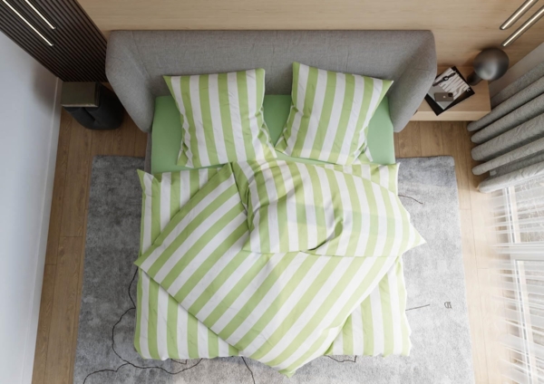 Mako Satin Bettwäsche Blocksteifen hellgrün 140x200 + 70x90 Bild 3