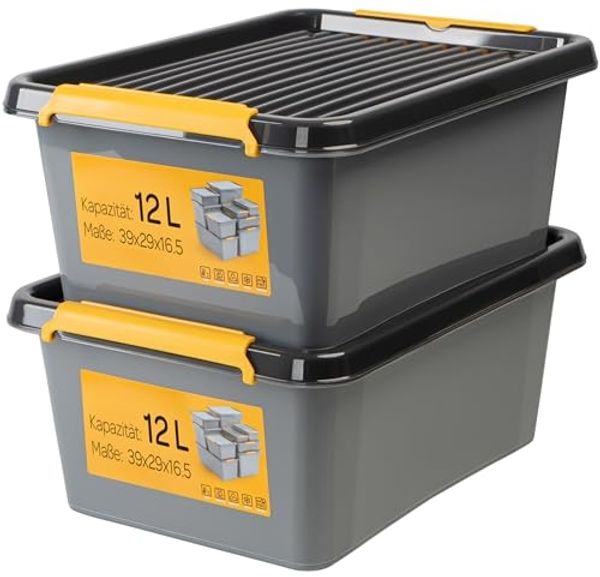 KONZEPT Aufbewahrungsbox mit Deckel, Stapelbox Set 2 Stk. für Keller, Werkstatt, Garage (2er Set), Stapelbare Boxen in verschiedenen Größen