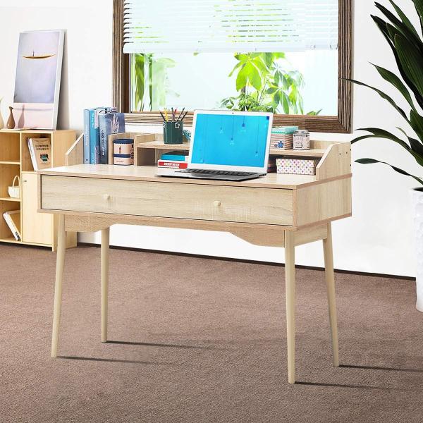 Costway Schreibtisch, mit Schublade, aus Massivholz, Natur, 120 x 50 x 93 cm Bild 6