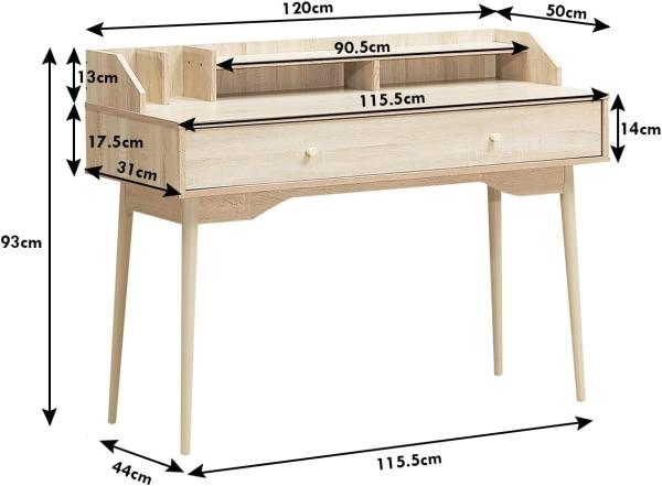 Costway Schreibtisch, mit Schublade, aus Massivholz, Natur, 120 x 50 x 93 cm Bild 3