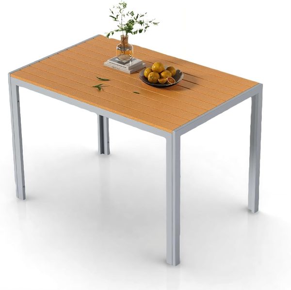 Clevich Gartentisch Wetterfeste, 110x70 cm, Outdoor-Esstisch, WPC Balkontisch, Aluminiumrahmen, Wetterfeste Gartenmöbel, Quadratischer Terrassentisch,Hellgrau + Teakbraun