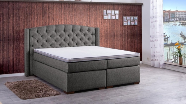 Meisterbetten Boxspringbett Magi 100x220 in MS-Grey, Matratzenbezug Nano, Ergoflex-Topper Bild 5
