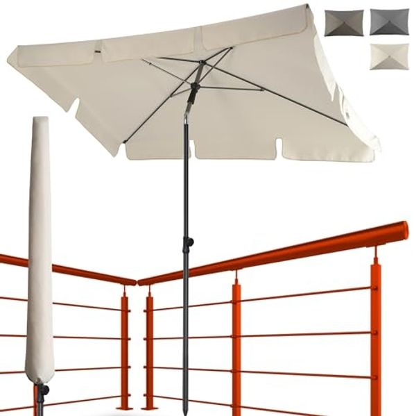 4smile Sonnenschirm Balkon in Beige - Sonnenschirm rechteckig 200x125 cm mit UV50+ Sonnenschutz | Balkon Schirm knickbar höhenverstellbar | Robuster Balkonschirm für optimalen Schatten