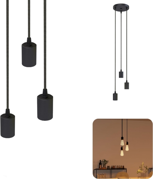 SSC-LUXon LED-Hängeleuchte PARU Hängelampe 3-flammig mit Textilkabel für E27 Lampen
