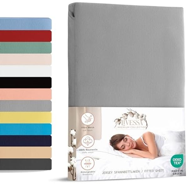 livessa Spannbettlaken Jersey Spannbettlaken Bettlaken Baumwolle weich Rundumgummi, Jersey, Gummizug: Rundumgummizug, In 9 Größen und vielen Farben erhältlich aus 100% Baumwolle