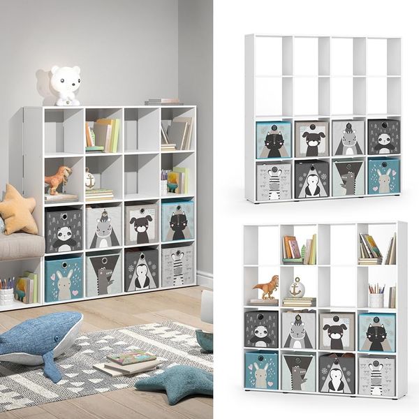 Kinderregal Karree Weiß 138.5 x 142.5 cm mit 8 Faltboxen Vicco Bild 4