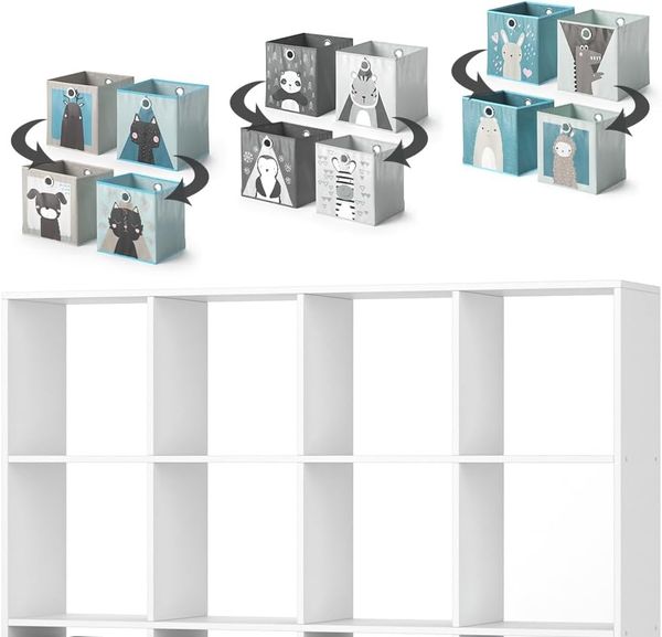 Kinderregal Karree Weiß 138.5 x 142.5 cm mit 8 Faltboxen Vicco Bild 6