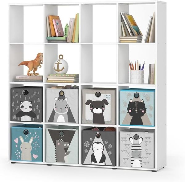 Kinderregal Karree Weiß 138.5 x 142.5 cm mit 8 Faltboxen Vicco Bild 7