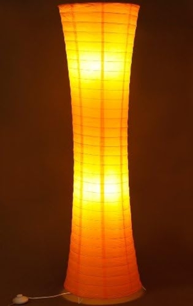 TRANGO LED Stehlampe, 1230L Design LED Reispapier Stehlampe *AMSTERDAM* Reispapierlampe *HANDMADE* Stehleuchte mit orangefarbenem Lampenschirm inkl. 2x E14 LED Leuchtmittel, Form: Rund, Höhe: 125cm, Wohnraumlampe, Standlampe