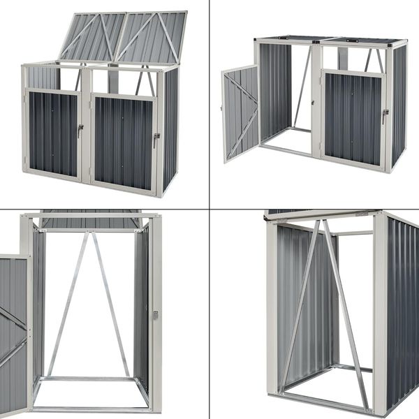 Mülltonnenbox Tarbek für 2 Tonnen Stahl verzinkt Anthrazit 121x146x82cm [en. casa] Bild 5