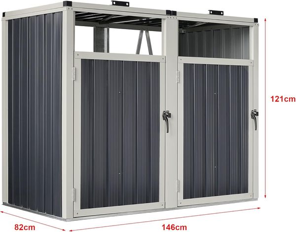 Mülltonnenbox Tarbek für 2 Tonnen Stahl verzinkt Anthrazit 121x146x82cm [en. casa] Bild 3