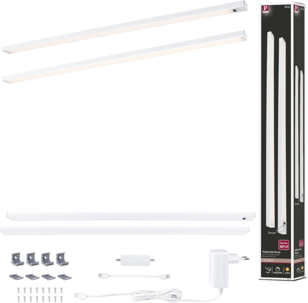 Paulmann 98618 LED Unterschrankleuchte Inline Starterset 2er-Set 55cm 3000K dimmbar weiß