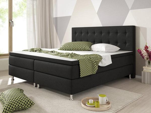 Inter 'Köln' Boxspringbett mit Bonellfederkern-Matratze und Topper, Webstoff schwarz, 180x200 cm Bild 2