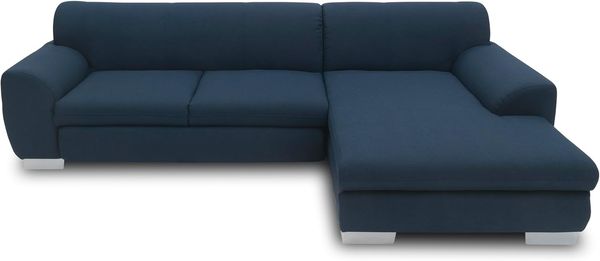 DOMO Collection Nika Eckcouch mit Schlaffunktion in L-Form, Sofa Eckgarnitur, Ecksofa Webstoff, blau, 277 x 156 x 78 cm