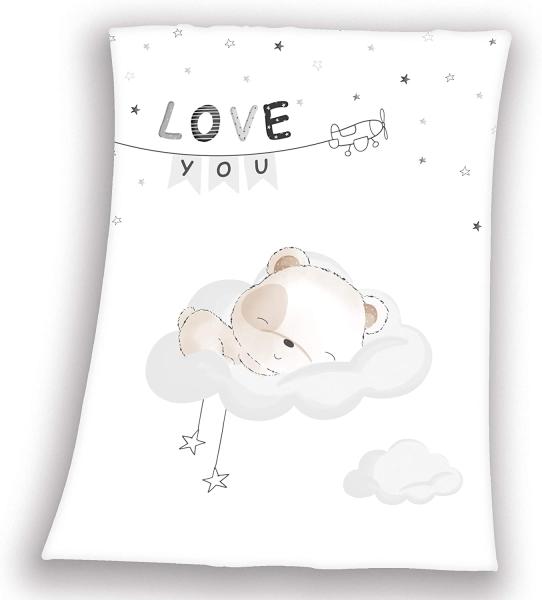 Babydecke Sleeping little bear, Baby Best, mit niedlichem Teddy Design und Schriftzug, Kuscheldecke