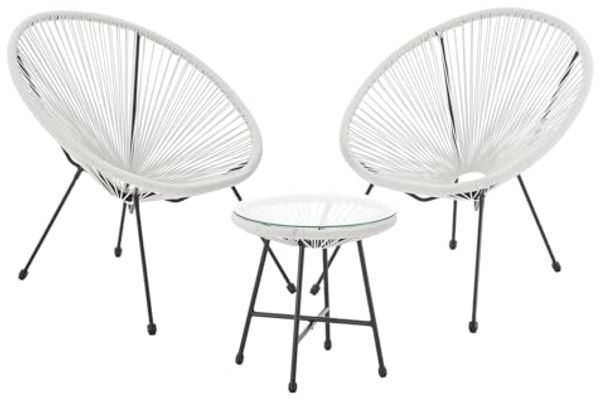 SVITA Balkonset BALI, (Set, Set aus 2x Sessel, 1x Tisch), Garten-Möbel Set, Sitzgruppe, Terrasse, Polyrattan, Weiß