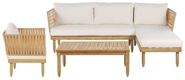 Beliani 'CREMONA' Ecksofa links, Akazienholz cremeweiß