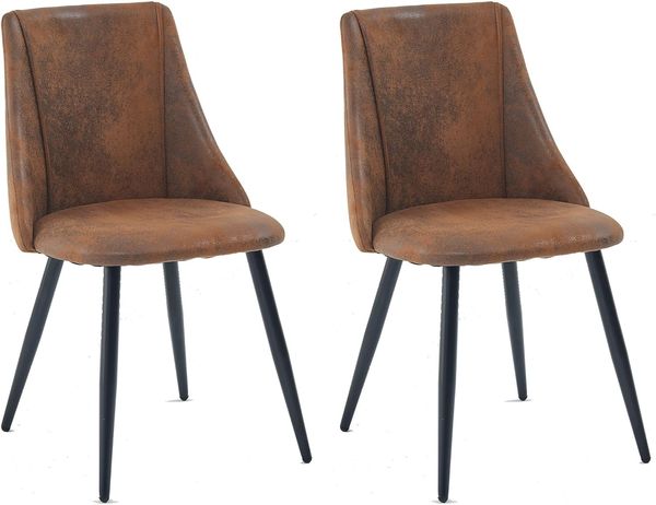 MEUBLE COSY Esszimmerstühle 2er Set Küchenstühle Ergonomisch Wohnzimmerstuhl Retro Sessel mit Rückenlehne Sitzfläche aus Vintage Künstlich Wildleder Metallbeine Braun, 52. 5x49. 5x83 cm