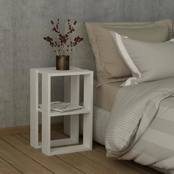 Dmora Nachttisch Imai 30 x 30 x 55h cm Weiß, 2 Regalböden