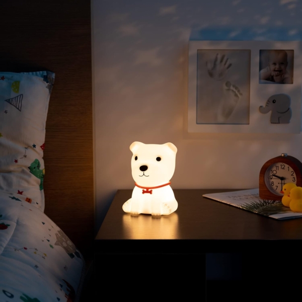 Navaris LED Nachtlicht Hunde Design - aufladbar mit Micro USB Kabel - Süße RGB Farbwechsel Kinder Nachttischlampe - Hund Schlummerlicht Weiß Bild 2