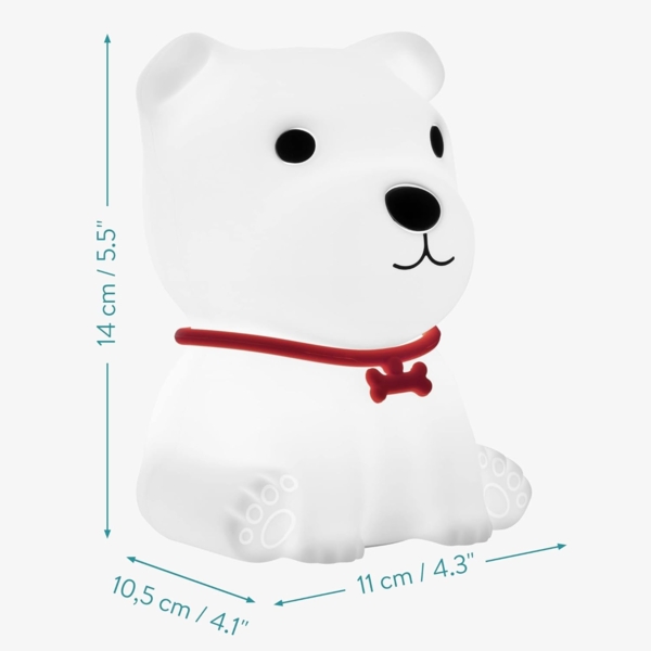 Navaris LED Nachtlicht Hunde Design - aufladbar mit Micro USB Kabel - Süße RGB Farbwechsel Kinder Nachttischlampe - Hund Schlummerlicht Weiß Bild 6