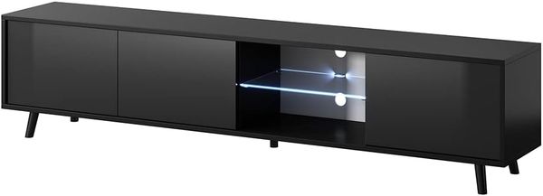 Selsey TV-Lowboard, Schwarz Matt/Schwarz Hochglanz, 175 x 31,3 x 40,5