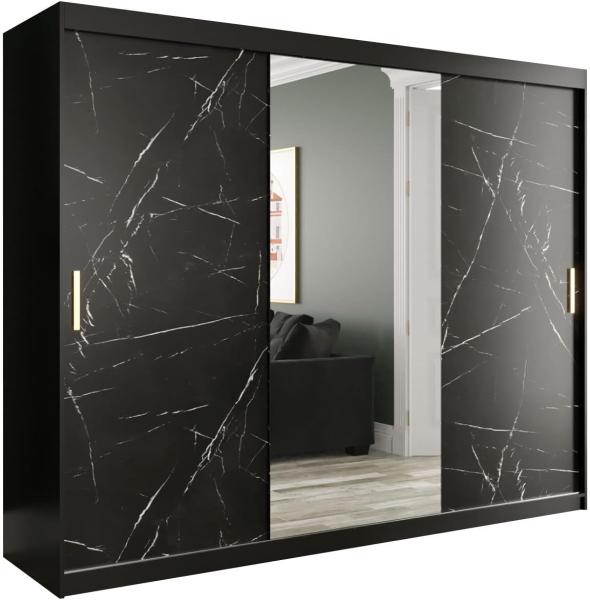 Kleiderschrank Kamoga T1 250 (Schwarz / Marmor Schwarz + Gold, ohne Schubladen)