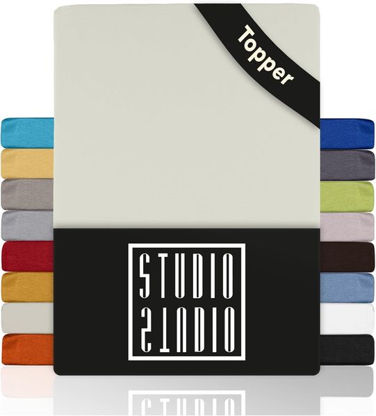 STUDIO Basic Topper Spannbettlaken 120x200 cm, 100% gekämmte Baumwolle, Oeko-TEX 100, Markenqualität, Bettlaken 120x200 Topperbezug Jersey - Schnee