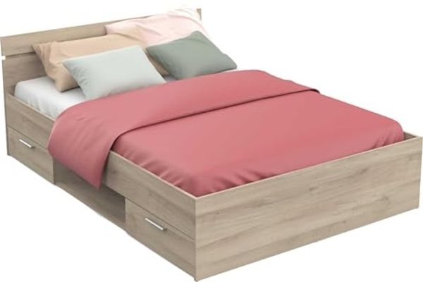 Demeyere Lit Double Pour Adulte Michigan 140 X 200 cm 2 Tiroirs / 1 Niche - Style Industriel - Fabriqué en France – Modulable und Fonctionnel