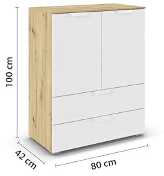 rauch Aditio Box, Kommode, 2-türig, 2 Schubladen, mit Softclose-Funktion, Farbe Weiß/Eiche Artisan, BxHxT 80x100x42cm Bild 3