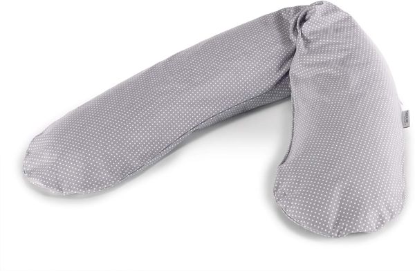 Theraline Das Original Schwangerschaftskissen & Stillkissen 190cm – Seitenschläferkissen Stillkissen Mikroperlen – inkl Stillkissenbezug Punkte grau