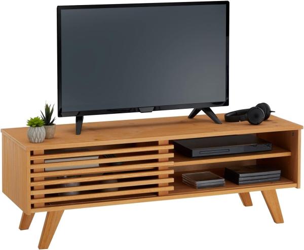 IDIMEX Lowboard Sean, schöner Fernsehtisch mit 2 Fächer, praktisches TV Möbel mit Schiebetür, reizendes Sideboard aus massiver Kiefer gebeizt