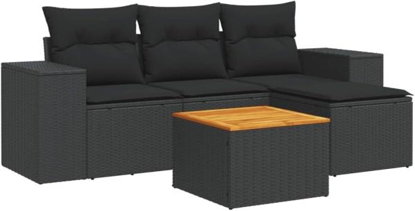 vidaXL 5-tlg. Garten-Sofagarnitur mit Kissen Schwarz Poly Rattan 3225411