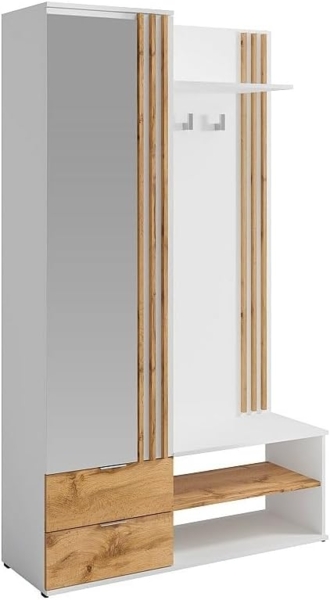 Vente-unique - Garderobe mit Spiegel und Stauraum - Weiß & Natur - JANAKIA