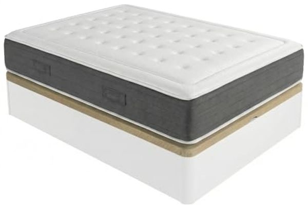 DUÉRMETE ONLINE - Packung viskoelastische Matratze Bio Nature Dicke 24 cm + Klappbett aus Holz, große Kapazität | Farbe Weiß 150x190
