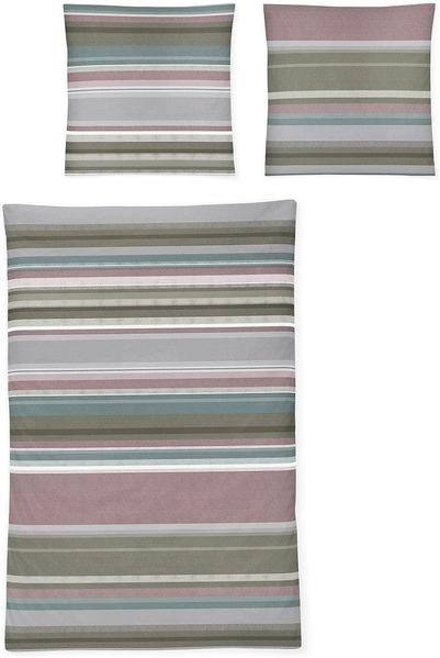 Irisette Feinbiber Bettwäsche Koala 155x220 Streifen pastell grün rosa 8476-90