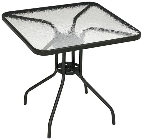 Outsunny Gartentisch aus Metall, 76x76 cm, wetterfest, mit Schirmloch (quadrarisch Balkontisch, 1-St, rutschfest Buffettisch), für Outdoor, Garten, Terrasse, Balkon, Schwarz