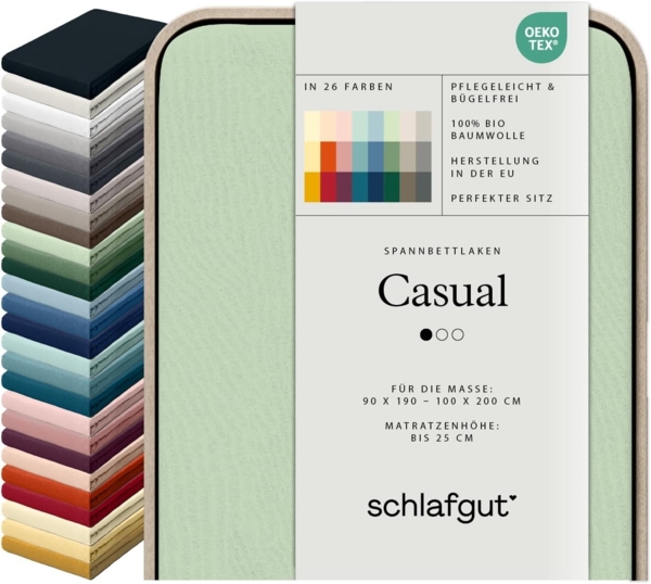 Schlafgut Spannbettlaken CASUAL u.a. in Gr. 90x200, 140x200 oder 180x200 cm, 100% Bio-Baumwolle, Jersey, Gummizug: rundum, (1 Stück), Bettlaken für Matratzen bis 25 cm Höhe, zuverlässig, langlebig, weich